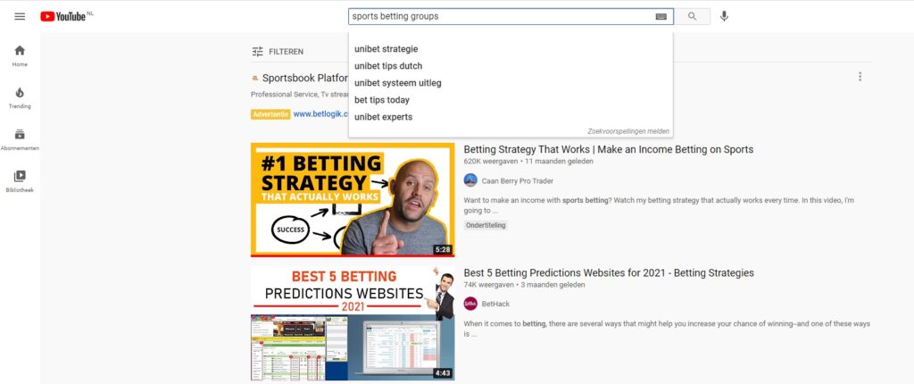 Youtube search for betting groups screen